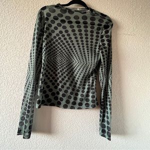 Polkadot Green and Black blueish long sleeve blouse XL